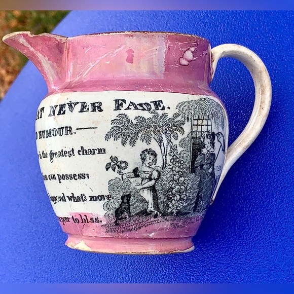 Circa 1805 Pink Lustre Sunderland GOOD HUMOUR Creamer Jug Pitcher - Picture 12 of 16
